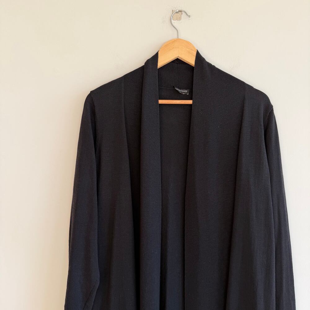 Eileen Fisher 100% Wol Open Duster Cardigan Black M - Picture 3 of 8